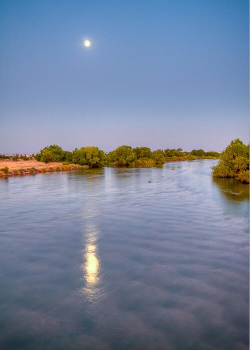 Hdr Greeting Card featuring the photograph Full Moon Reflection On Kern River by Connie Cooper-Edwards