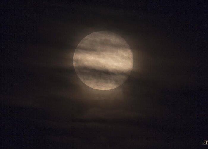 Moon Greeting Card featuring the photograph Full Moon through Clouds by John Meader