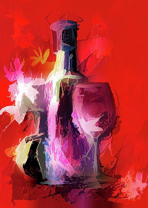 Lenaowens Greeting Card featuring the digital art Fun Colorful Modern Wine Art  by O Lena