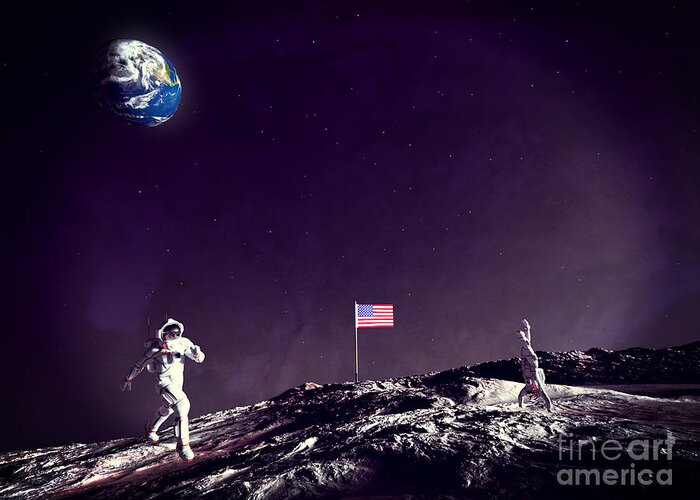 Fun On The Moon Greeting Card featuring the digital art Fun On The Moon by Two Hivelys