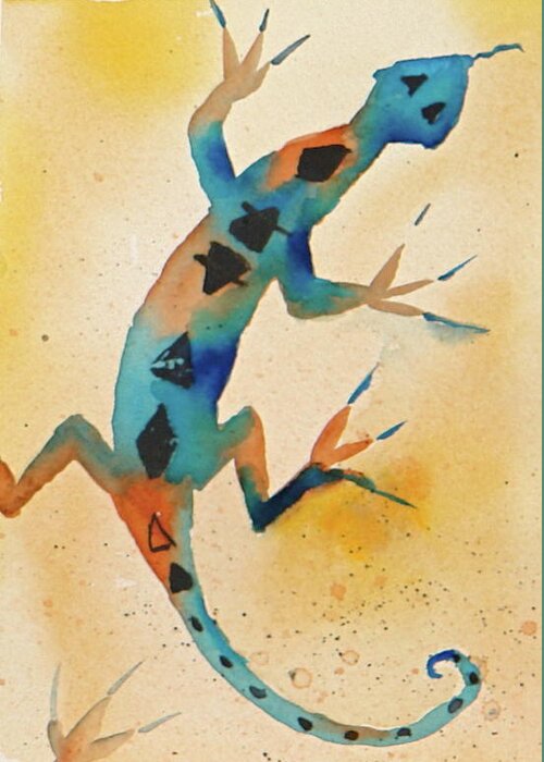 Lizard Greeting Card featuring the painting Funky Lizard by Nataya Crow