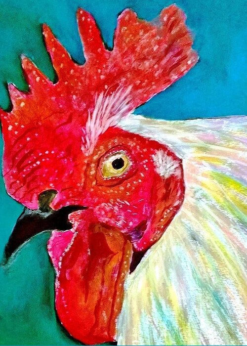 Rooster Greeting Card featuring the painting Funky Rooster by Anne Sands