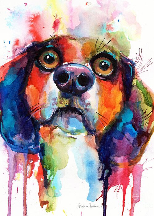 Beagle Greeting Card featuring the painting Funny Beagle dog art by Svetlana Novikova