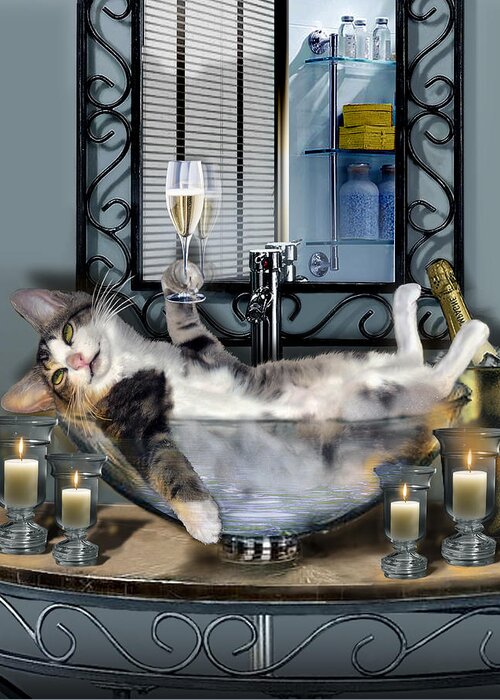 Funny Pet Print Greeting Card featuring the painting Funny pet print with a tipsy kitty by Regina Femrite