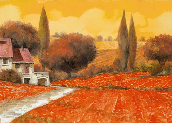 Tuscany Greeting Card featuring the painting il fuoco della Toscana by Guido Borelli