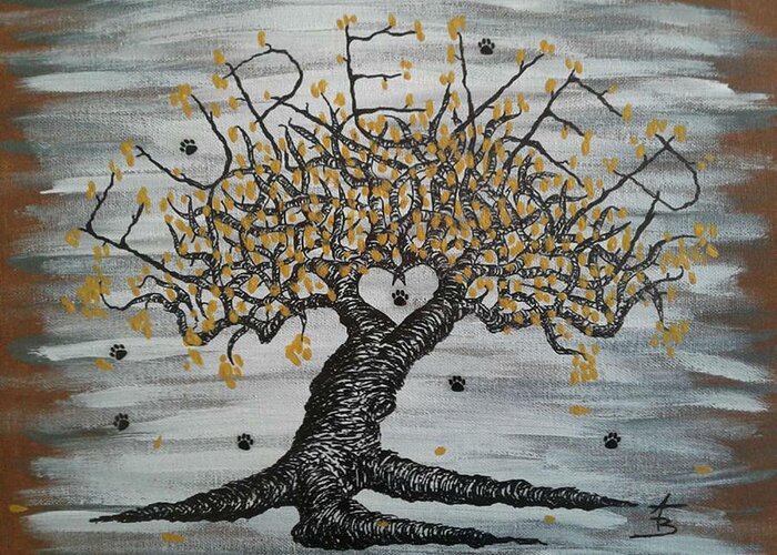 Furever Greeting Card featuring the drawing FurEver Love Tree w/ paws by Aaron Bombalicki
