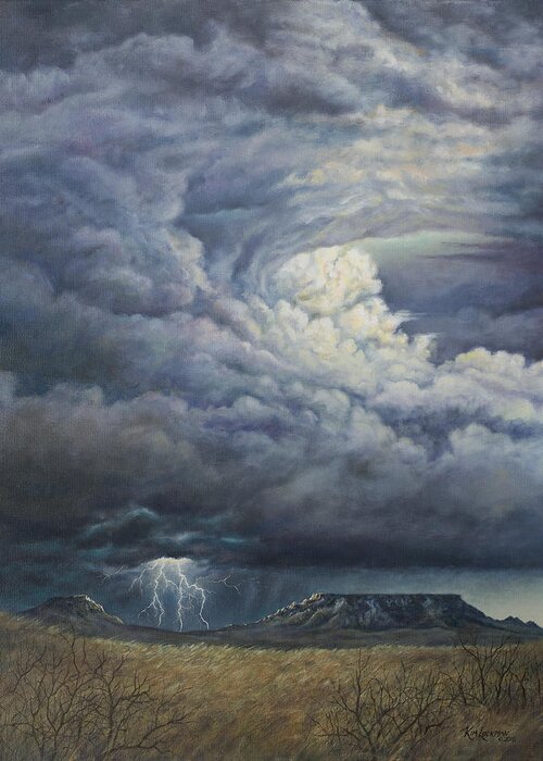 Square Butte Greeting Card featuring the painting Fury Over Square Butte by Kim Lockman