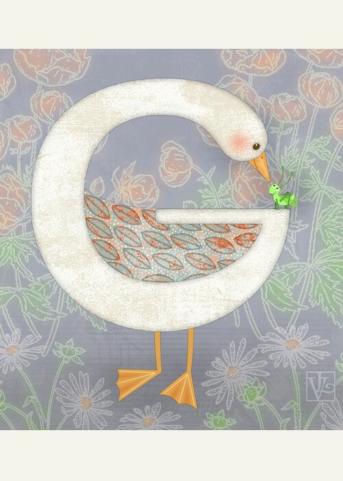 Goose Greeting Card featuring the digital art G is for Goose and Grasshopper by Valerie Drake Lesiak