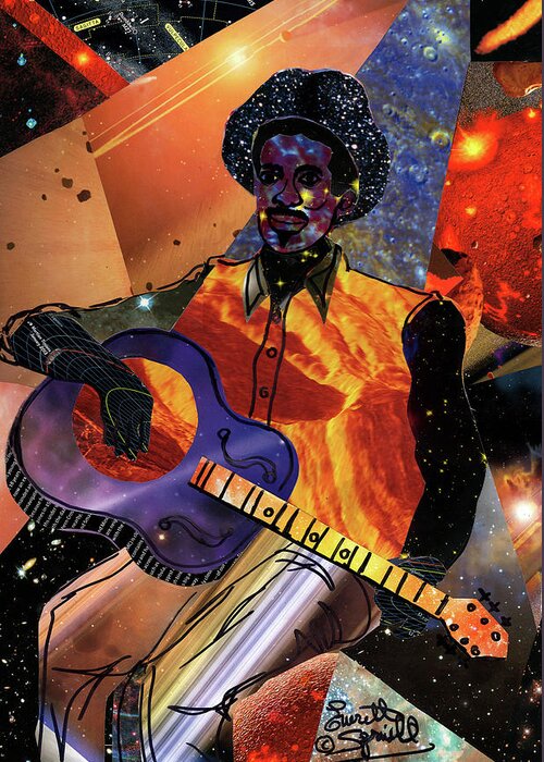 Everett Spruill Greeting Card featuring the mixed media Galactic Guitarist by Everett Spruill