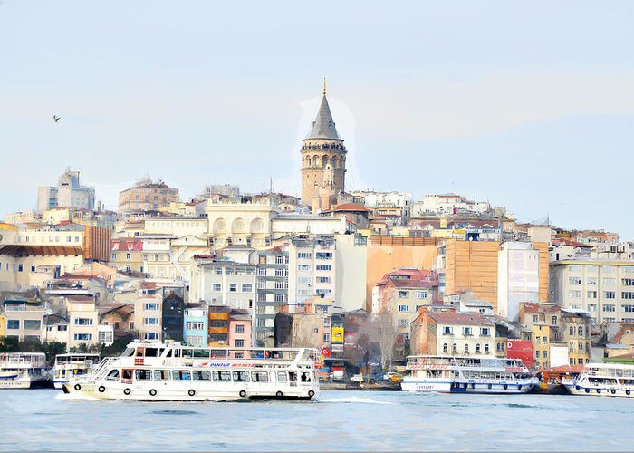 Galata Tower Greeting Card featuring the painting Galata tower , istanbul Turkey by Celestial Images