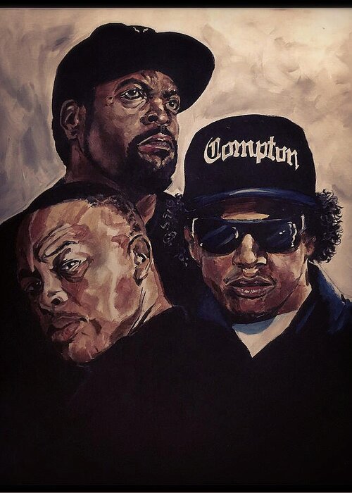 Portrait Greeting Card featuring the painting Gangsta Trinity by Joel Tesch