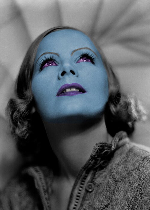 Greta Garbo Greeting Card featuring the photograph Garbo in blue by Emme Pons