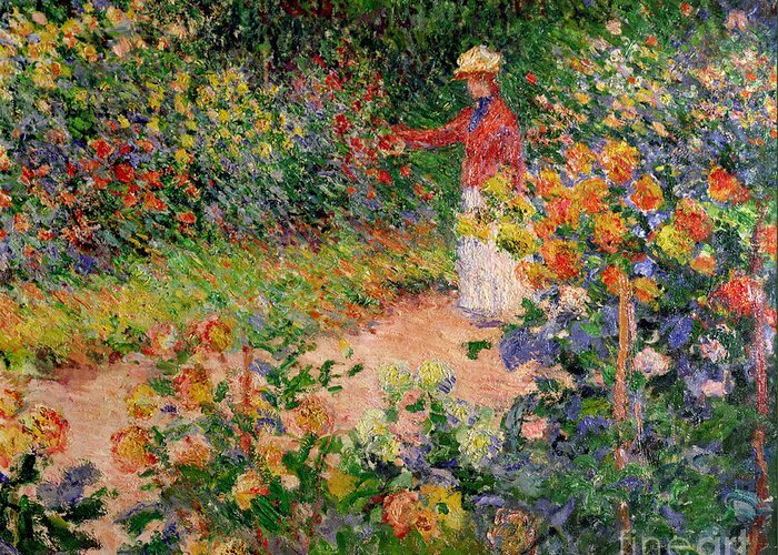 Garden At Giverny Greeting Card featuring the painting Garden at Giverny by Claude Monet
