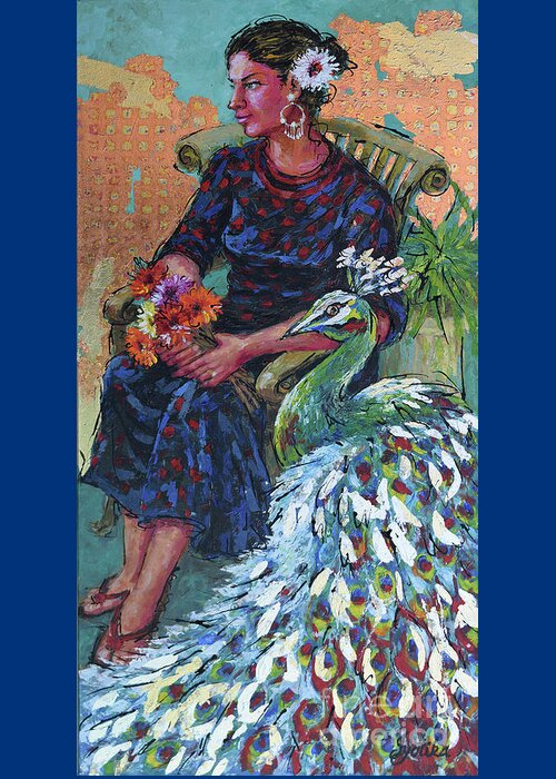 Woman Sitting In Garden Greeting Card featuring the painting Garden Bliss by Jyotika Shroff