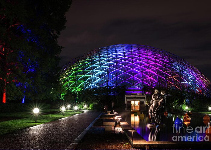 Climatron Greeting Card featuring the photograph Garden Globe at Night by Andrea Silies