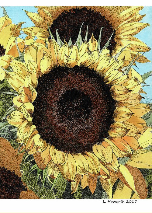 Sunflowers Greeting Card featuring the drawing Garden Gold by Louise Howarth