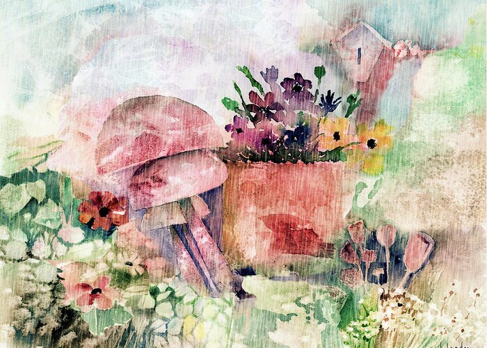 Flower Greeting Card featuring the mixed media Garden In The Rain by Arline Wagner