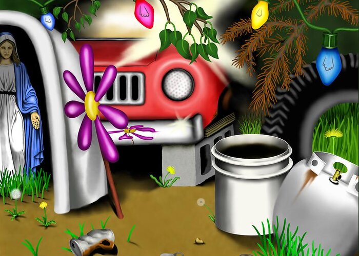 Surrealism Greeting Card featuring the digital art Garden Landscape I - Into The Trailorpark by Robert Morin