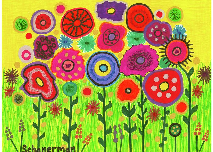 Original Art Greeting Card featuring the drawing Garden of Blooming Brilliance by Susan Schanerman