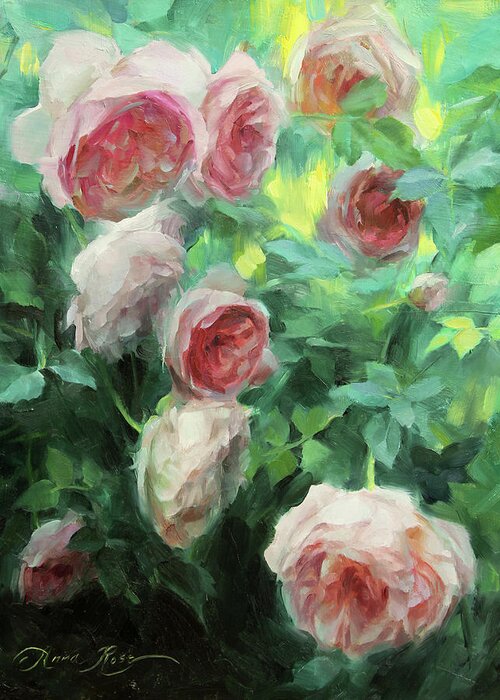 Roses Greeting Card featuring the painting Garden Roses by Anna Rose Bain