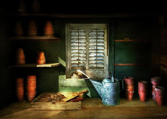 Gardener Greeting Card featuring the photograph Gardener - The potters shed by Mike Savad