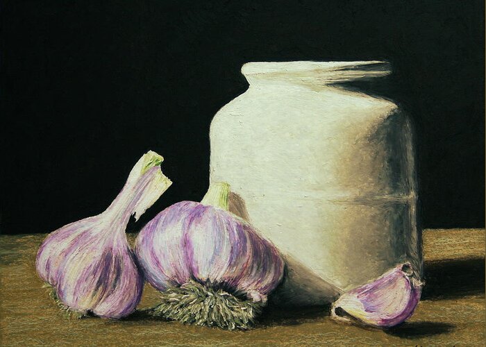 Garlic Greeting Card featuring the painting Garlic Crock by Marna Edwards Flavell