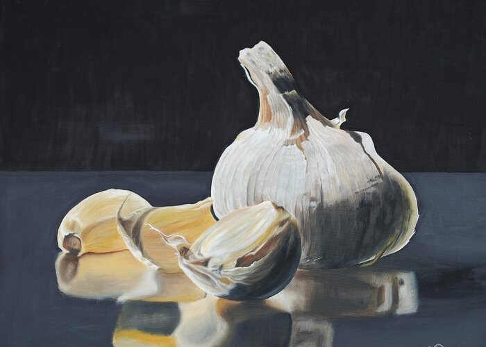 Realism Greeting Card featuring the painting Garlic I by Emily Page