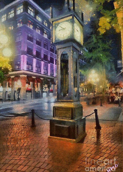 Gas Town Greeting Card featuring the digital art Gastown Sreamclock 1 by Jim Hatch