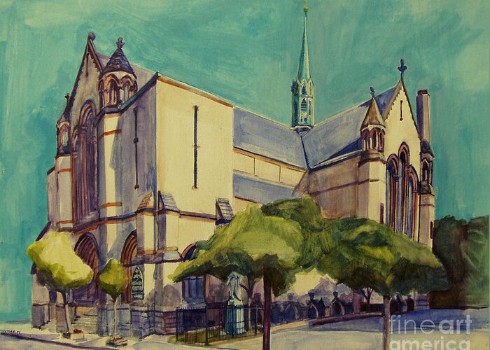 Church Greeting Card featuring the painting Gate of Heaven Church by Deb Putnam