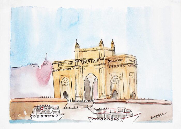 Bombay Greeting Card featuring the painting Gateway of India by Keshava Shukla