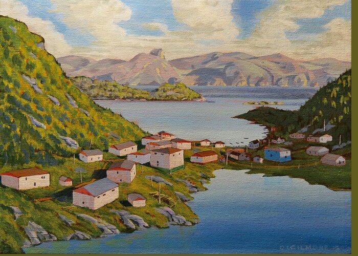 Summer Greeting Card featuring the painting Gaultois Village Newfoundland by David Gilmore