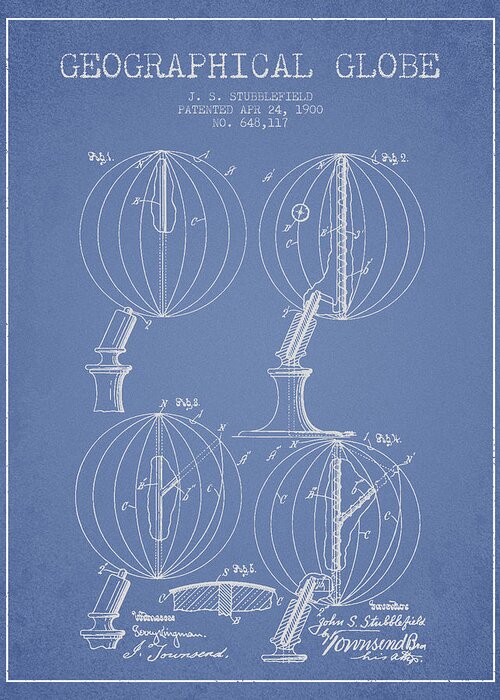 Geography Greeting Card featuring the digital art Geaographical Globe Patent from 1900 - Light Blue by Aged Pixel