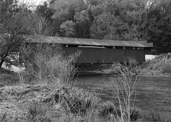 Covered Greeting Card featuring the photograph Geiger Covered Bridge b/w by Jennifer Ancker