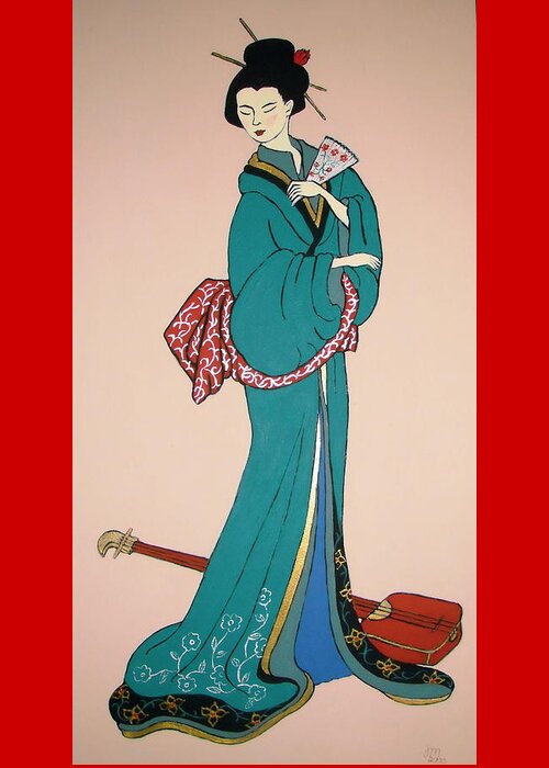 Geisha Greeting Card featuring the painting Geisha with Guitar by Stephanie Moore