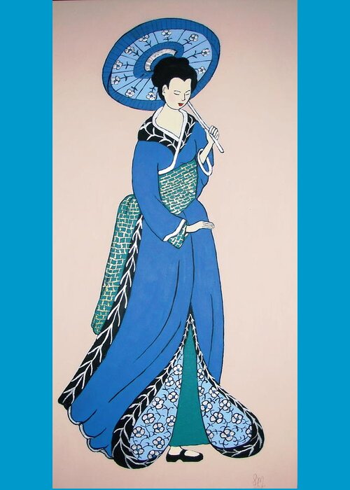 Geisha Greeting Card featuring the painting Geisha with Parasol by Stephanie Moore
