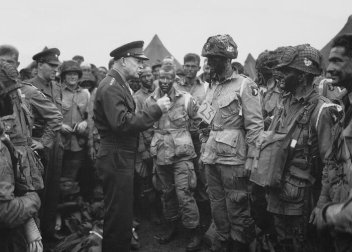 101st Airborne Division Greeting Card featuring the photograph General Eisenhower on D-Day by War Is Hell Store