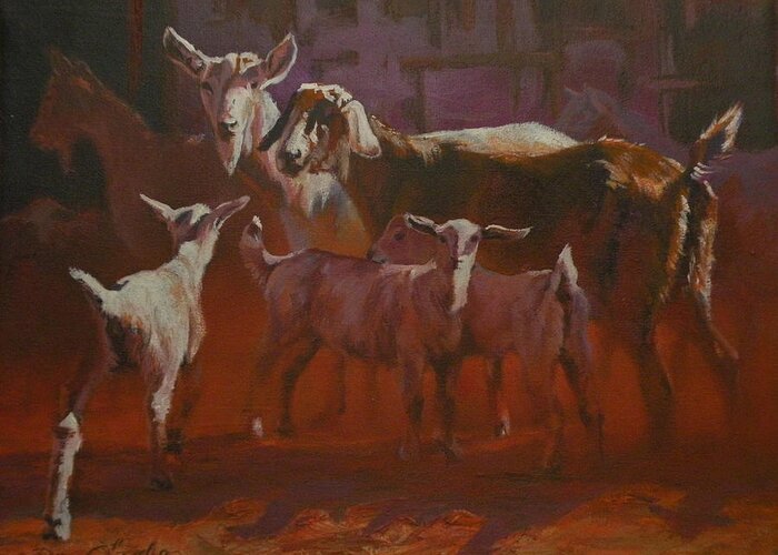Goats Greeting Card featuring the painting Generations by Mia DeLode