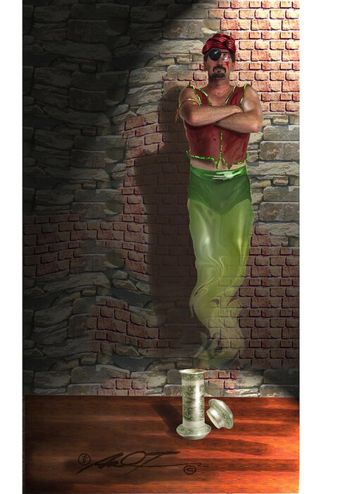 Genie Greeting Card featuring the painting Genie in a Bottle by Dale Turner