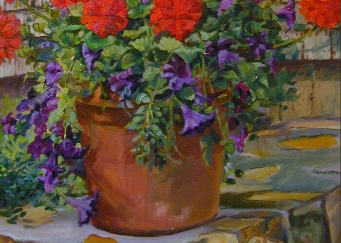 Flower Greeting Card featuring the painting Geraniums by Michael McDougall