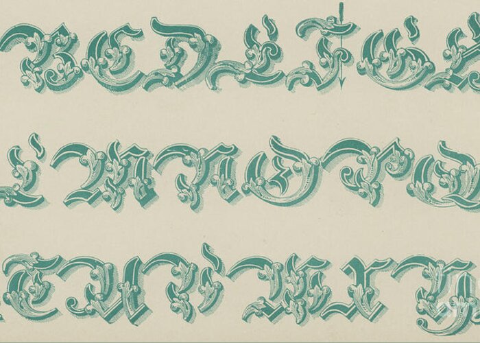 Green Greeting Card featuring the drawing German Arabesque by English School