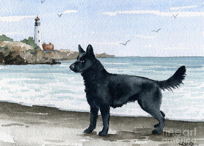 German Greeting Card featuring the painting German Shepherd at the Beach by David Rogers