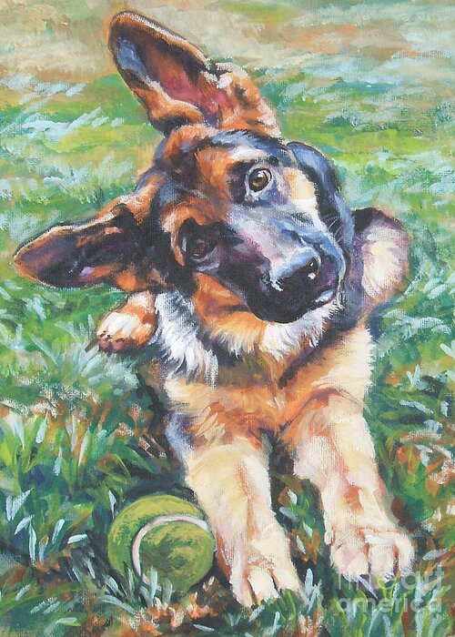 Dog Greeting Card featuring the painting German shepherd pup with ball by Lee Ann Shepard