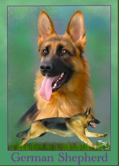 German Shepherd Greeting Card featuring the painting German Shepherd with Name Logo by Becky Herrera