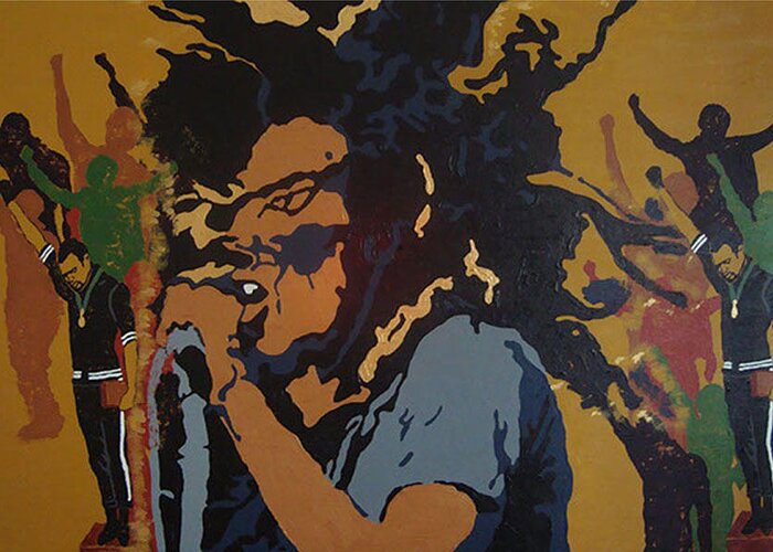 Bob Marley Greeting Card featuring the painting Get Up Stand Up by Rachel Natalie Rawlins