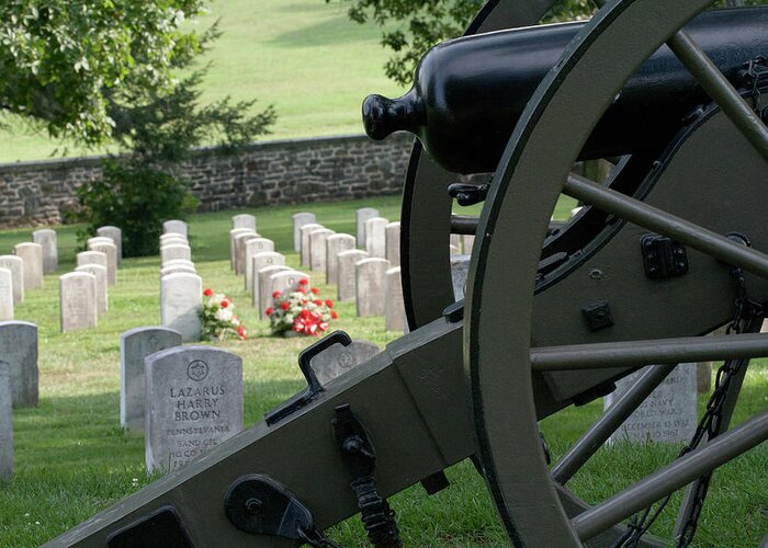Cannon Greeting Card featuring the digital art Gettysburg National Cemetery by Barry Wills