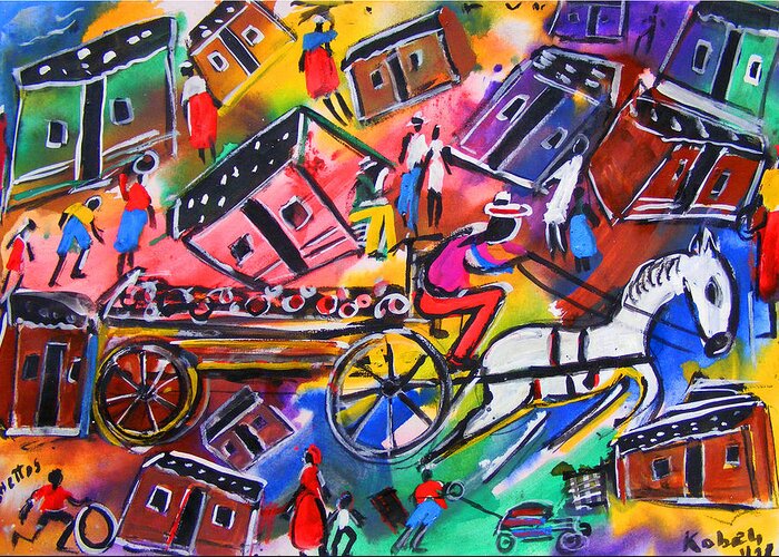 Soweto Gold Collection Greeting Card featuring the painting Ghettos by Eli Kobeli