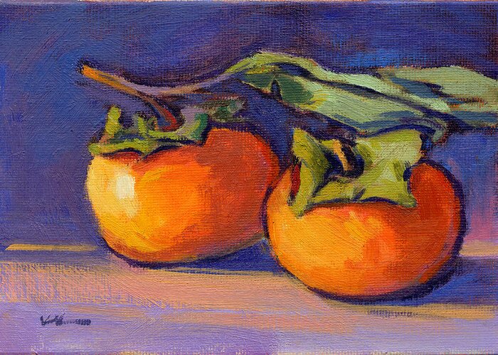 Persimmon Greeting Card featuring the painting Gift of Fall 2 by Konnie Kim