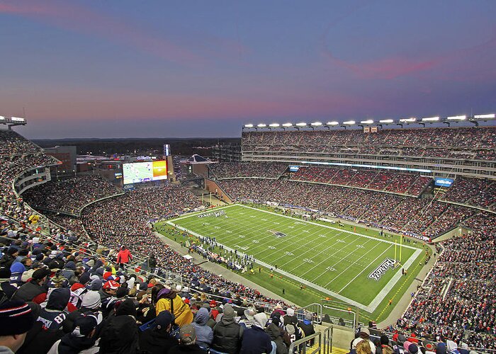 Patriots Greeting Card featuring the photograph Gillette Stadium and New England Patriots by Juergen Roth