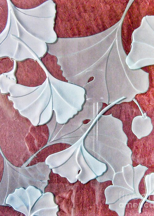 Red Greeting Card featuring the photograph Ginko Leaves on Red by Alone Larsen