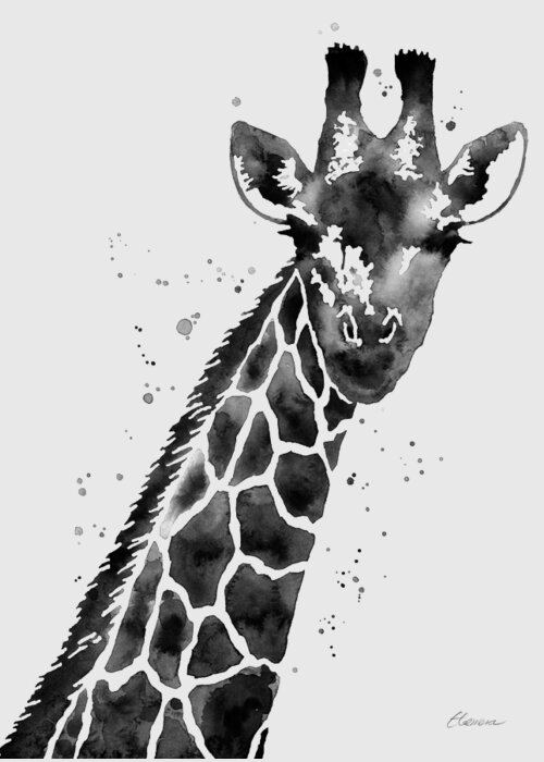 Giraffe Greeting Card featuring the painting Giraffe in Black and White by Hailey E Herrera